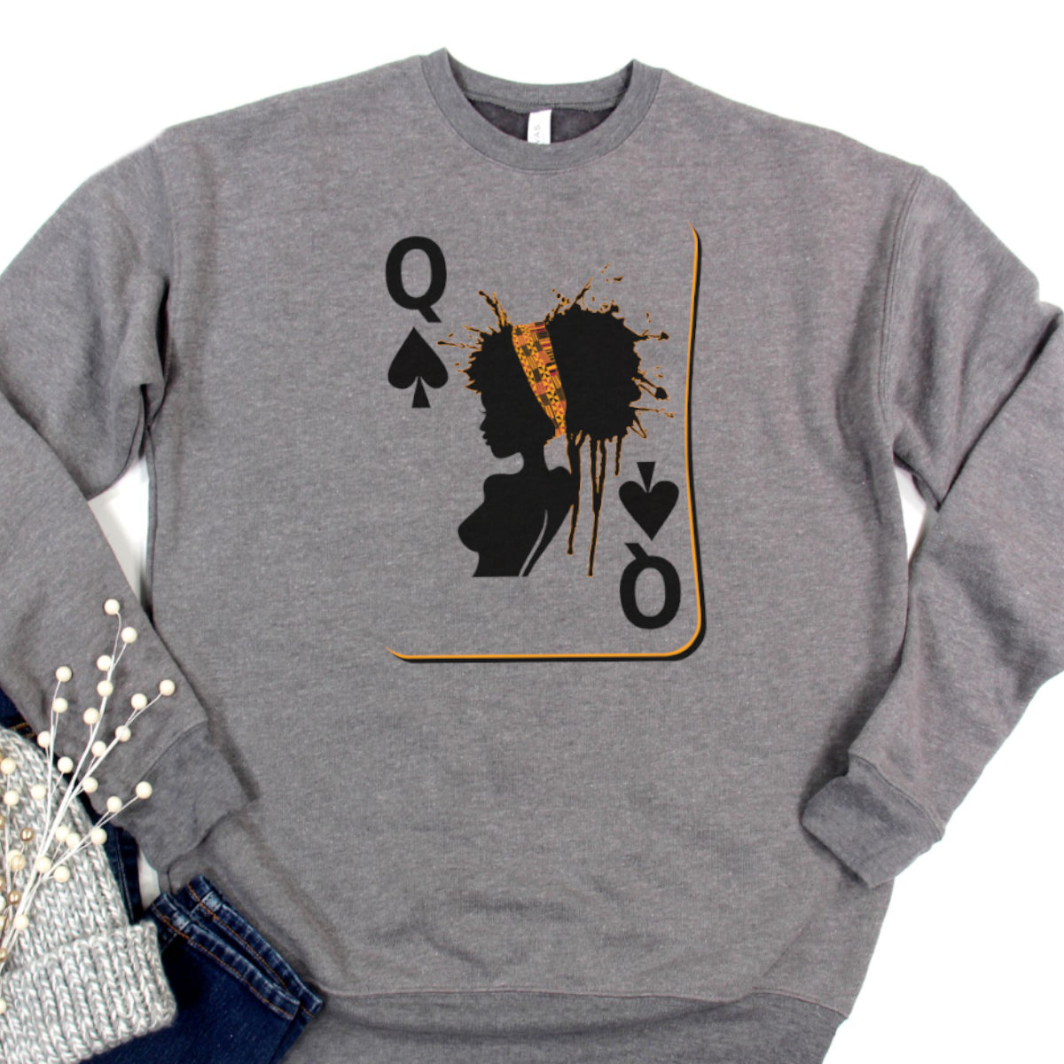 Black Queen Playing Card Sweatshirt, Hoodie, Tshirt – Afrocentric Queen of Spades Shirt for Women