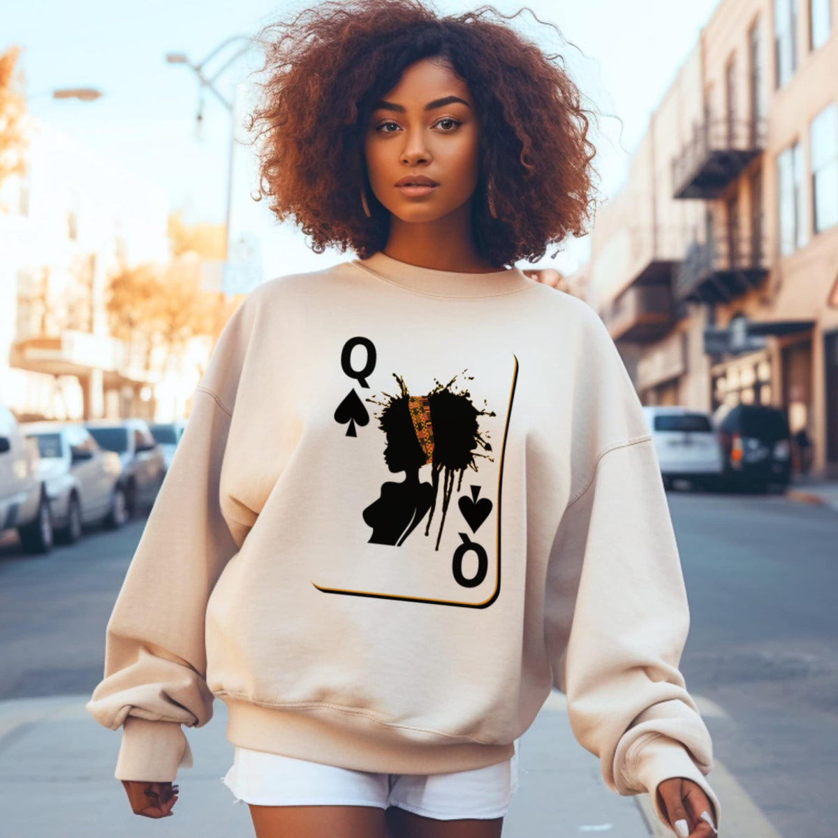 Black Queen Playing Card Sweatshirt, Hoodie, Tshirt – Afrocentric Queen of Spades Shirt for Women