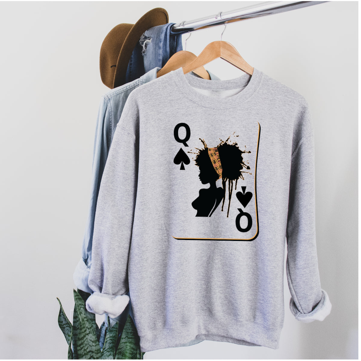 Black Queen Playing Card Sweatshirt, Hoodie, Tshirt – Afrocentric Queen of Spades Shirt for Women